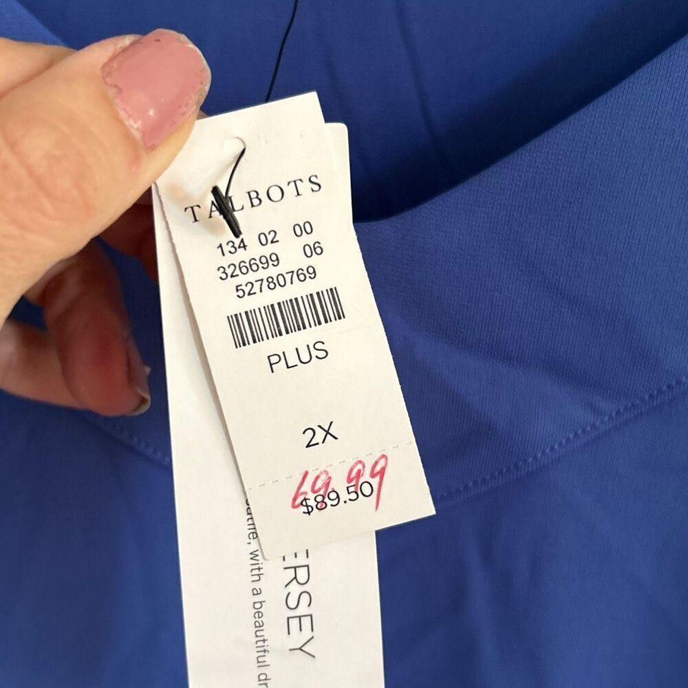 NWT Talbots periwinkle blue knit jersey V-neck top three-quarter sleeve plus siz - Picture 2 of 6
